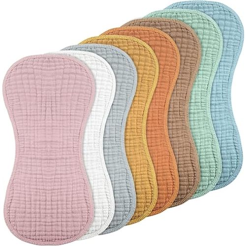 Frienda 8 Pieces Muslin Burp Cloths for Baby Cotton Burp Cloth 10 x 20 Inches Multi Colors Muslin Washcloths Diapers 4 Absorbent Layers Newborn Face Towels for Baby Boy Girl Unisex (Rustic Colors)