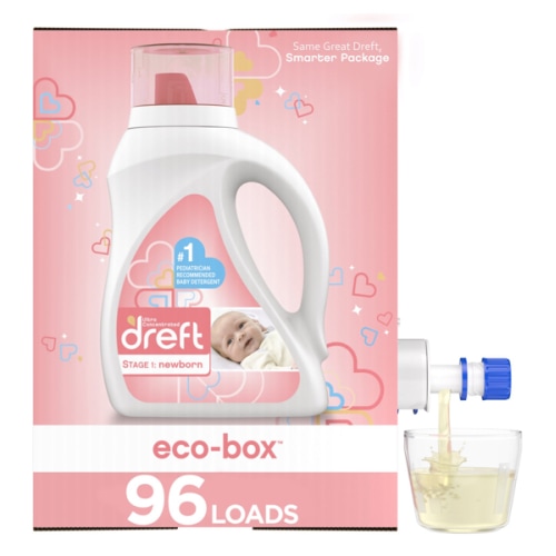 Dreft Stage 1: Newborn, Liquid Laundry Baby Detergent eco-Box, HE Compatible, 105 fl oz, 96 Loads