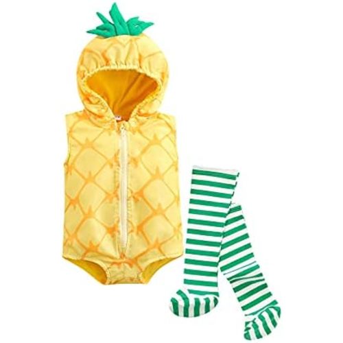 VISGOGO Toddler Infant Baby Boy Girl Avocado Pineapple Fruit Fancy Costume Hooded Romper Jumpsuit Legging 2Pcs Outfit