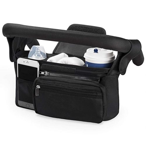 Momcozy Universal Stroller Organizer with Insulated Cup Holder Detachable Phone Bag & Shoulder Strap, Fits for Stroller like Uppababy, Baby Jogger, Britax, BOB, Umbrella and Pet Stroller - Black