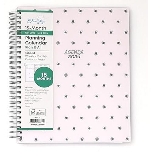 Blue Sky 15 Month 2026 Weekly and Monthly Planner Calendar, October 2025 - December 2026, 7" x 9", Flexible Cover, Durable Twin Wire Binding, Laminated Tabs, Includes Ruler & Sticky Notes, Parisa