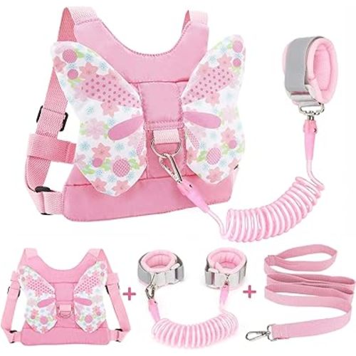 Accmor 3 in 1 Toddler Harness Leashes + Anti Lost Wrist Link, Kids Harness Children Leash for Girls, Child Anti Lost Leash Baby Cute Harness Belt Strap Hold Kids Close While Walking