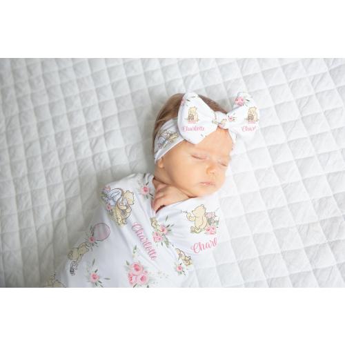 Winnie the Pooh Swaddle Set - Personalized Newborn Blanket Headband Set
