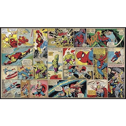 RoomMates JL1398M Marvel Comic Panel XL Water Activated Spray and Stick Removable Wall Mural 6' X 10.5'