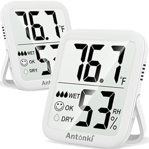 Antonki Room Thermometer for Home in white, 2 Pack Digital Temperature and Humidity Monitors for Home, Indoor Hygrometer Sensor, Humidity Gauge, Humidity Meter for Baby Room, Terrarium, Incubator, Greenhouse