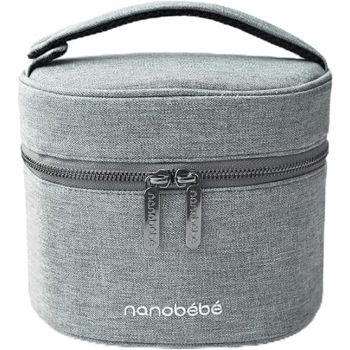 NANOBÉBÉ Breastmilk Baby Bottle Deluxe Cooler & Travel Bag with Ice Pack Included. Compact Triple Insulated, Easily attaches to Stroller or Diaper Bag- Grey