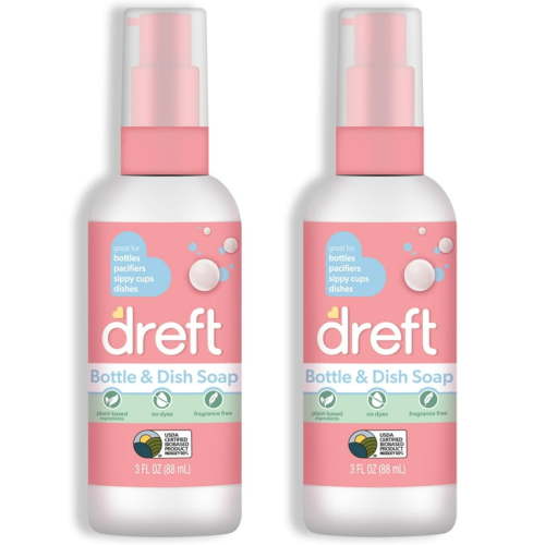 DREFT Bottle and Dish Soap | Made to Clean Baby Bottles, Sippy Cups, Pacifiers, Breast Pumps, & More | Gently Removes Milk Film & Odors | Plant Based, Fragrance Free Dish Soap | 3 Fl Oz (Pack of 2)