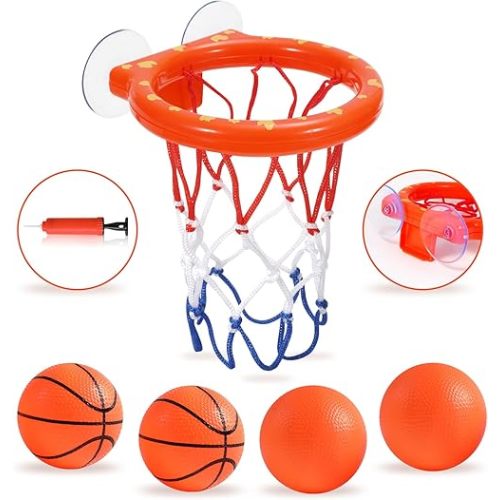 Bath Toys - Bathtub Basketball Hoop for Kids Toddlers,Bath Toys Shower Toys for Kids Ages 4-8,Suction Cup Basketball Hoop & 4 Soft Balls Set for Boys Girls