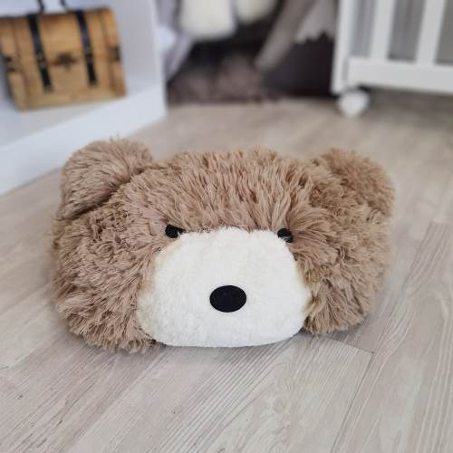 Cuddly Bear Plush Pillow, Soft Teddy Nursery Decor, Child-Friendly Animal Cushion, Bear-Themed Kids Room Accessory, Cozy Playroom Decor