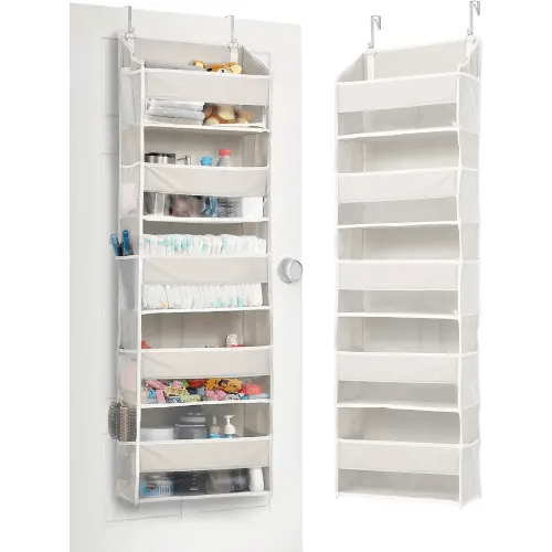 ULG 1-Pack Over Door Organizer with 5 Large Pockets 10 Mesh Side Pockets, 44 lbs Weight Capacity Hanging Storage Organizer with Clear Window for Bedroom Bathroom Kitchen, RV, Camper, Beige