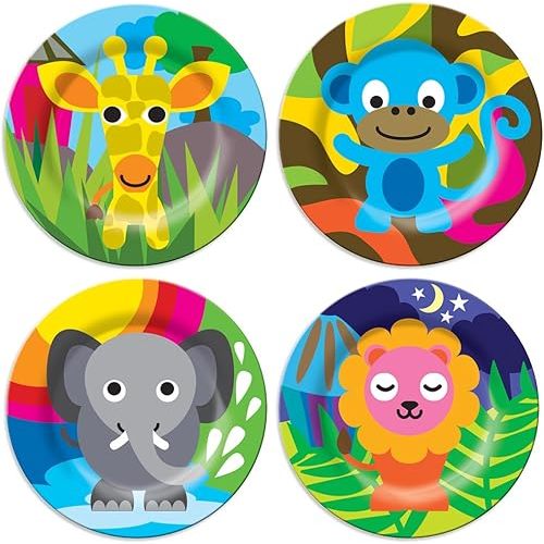 French Bull 4pc Kids Feeding Melamine Tableware Flatware BPA Free Dishwasher Safe, Durable, 4 Count (Pack of 1) Plate Set (Jungle)