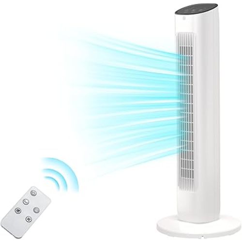 Antarctic Star Tower Fan 85°Oscillating Quiet Cooling 15H Timer Remote Control Powerful Standing 3 Wind Speed 2 Wind Modes LED Display Bladeless Portable LED Display,Bedroom Office, White