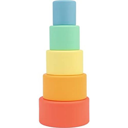 BLUE GINKGO Silicone Stacking Cups - Nesting Cups and Silicone Stacking Toy - Open Ended Montessori Toddler and Baby Stacking Cups - Neutral Baby Toys (5 Cups - Matte)