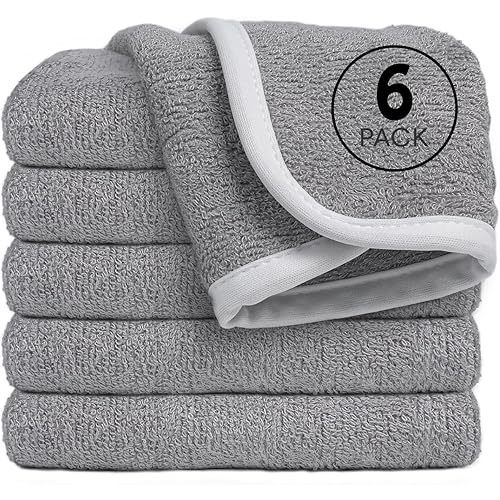 Reusable Organic Baby Washcloths Set: 6 Packs 10 * 10 Ultra Soft Wash Cloth Viscose from Bamboo Absorbent Infant Newborn Bath Face Towel Gentle for Delicate Skin Boys Girl (Gray)