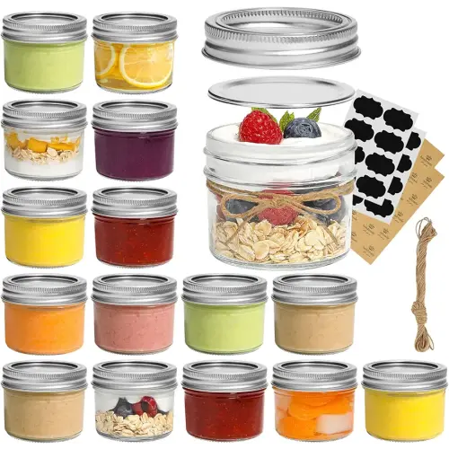 ComSaf Mini Mason Jars 4oz - 16 Pack, Regular Mouth Mason Jar with Lids and Seal Bands, Small Glass Canning Jar for Spice, Jam, Honey, Jelly, Dessert, Shower Wedding Favors, DIY Candles Decor