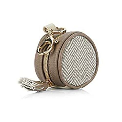 Itzy Ritzy Pacifier Case with Clip – Pacifier Charm Pod Includes Clasp To Easily Attach To a Diaper Bag or Purse; Measures 2.5” In Diameter and Holds 2 Pacifiers, Vanilla Latte