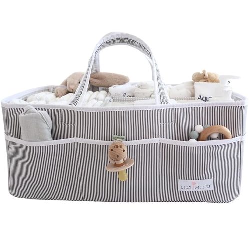 Lily Miles Baby Diaper Caddy - Organizer Tote Bag for Infant Boy or Girl - Baby Shower Basket - Nursery Must Haves - Registry Favorites - Newborn Caddie Car - Gray/Gray, Extra Large