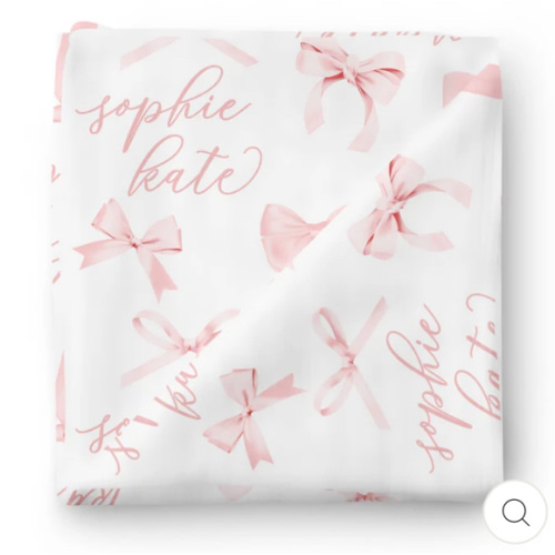 Bow Personalized Baby Name Swaddle Blanket