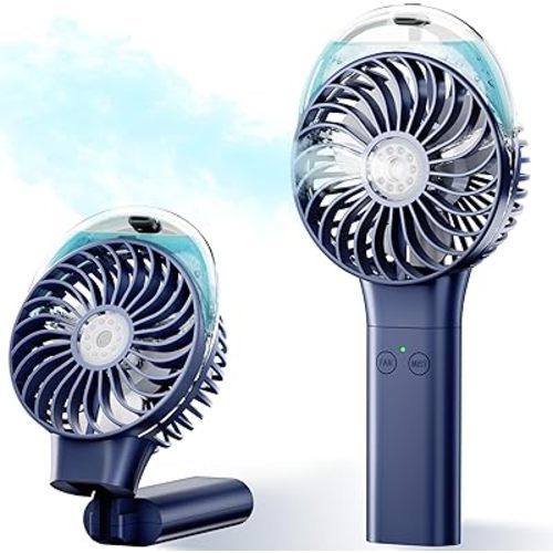 PANERGY Handheld Misting Fan – Rechargeable Battery Operated,Handheld Personal Fan with Mist Spray, Electric Hand Fans, 180° Foldable Mister Fans for Travel, Camping, Disney, Concerts, Office(Blue)