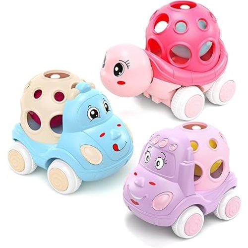 Baby Girl Toys Gifts, Toy Cars for Babies Toddlers, Toddler Push and Go Rattle Pink Car Truck for Baby Girls Valentines Day Gift Ideas Birthday Presents