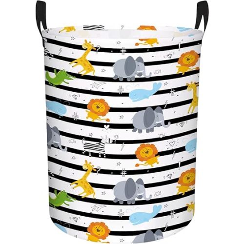 Baby Laundry Hamper & Kids Basket - Cute Waterproof Storage Bin, Kid-Friendly Clothes Organizer, Toys Box, and Playful Room Decor (Animal Jungle)