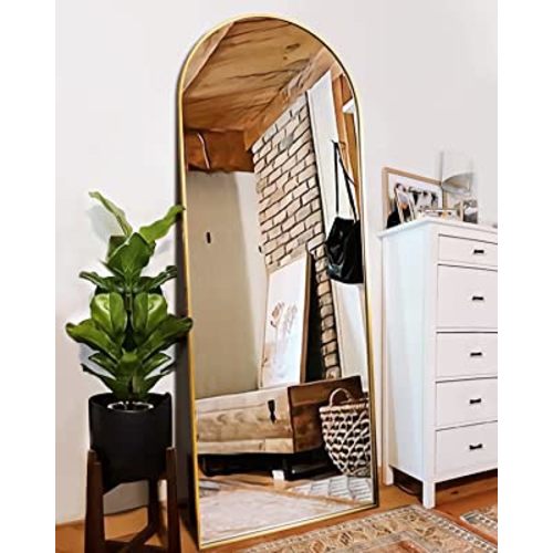 ITSRG Floor Mirror, Full Length Mirror with Stand, Arched Wall Mirror, Mirror Full Length, Gold Floor Mirror Freestanding, Wall Mounted Mirror for Bedroom Living Room (Gold)