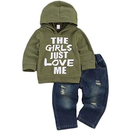 fhutpw Toddler Baby Boy Outfits Hoodie Sweatshirts & Jeans Clothes Set Fall Winter 6 9 12 18 24 Months