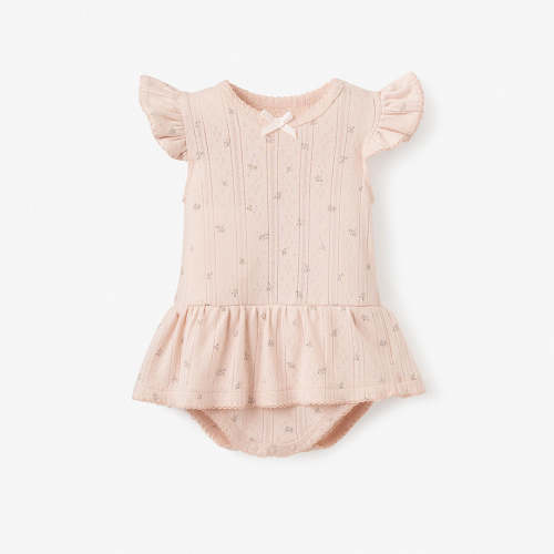 0-3 Months - Blush Floral Organic Cotton Pointelle Baby Bubble Romper – Elegant Baby