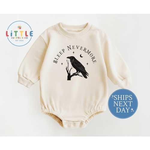 Sleep Nevermore Raven Baby Romper, Natural Cotton Long Sleeve Bodysuit Onesie®