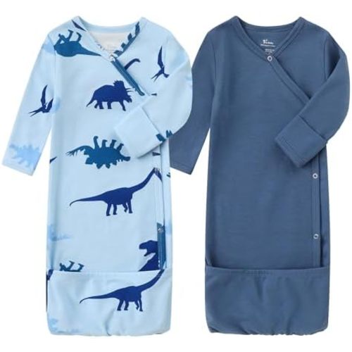 O2 BABY 100% Organic Cotton Kimono Gown with Mittens & Fold-Over Pouch