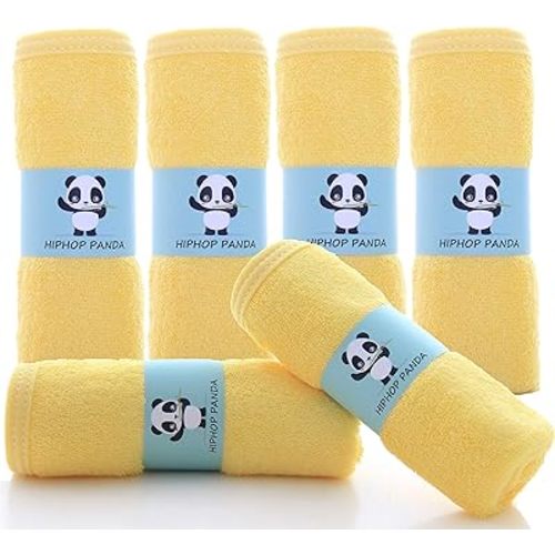 HIPHOP PANDA Baby Washcloths, Rayon Made from Bamboo - 2 Layer Ultra Soft Absorbent Newborn Bath Face Towel - Reusable Baby Wipes for Delicate Skin - Yellow, 6 Pack
