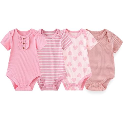 ZAV Solid Unisex Short Sleeve Baby Boy Girl Bodysuits 4-pack Cotton Cartoon Baby Clothes Soft Infant Outfits