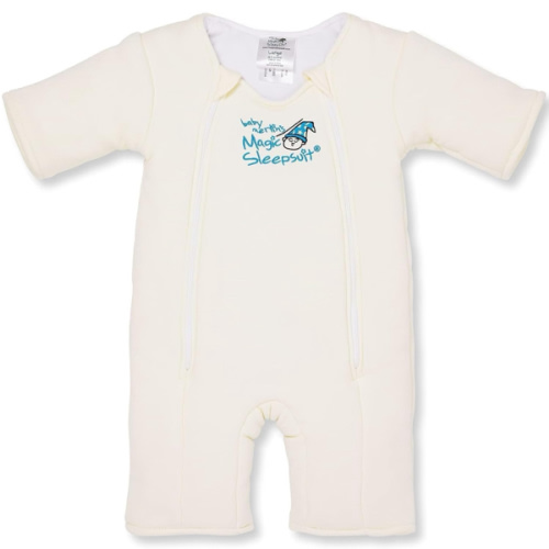 Magic Sleepsuit Baby Merlin's Cotton Baby Swaddle Transition Product - Soft and Cozy Design, Double Zipper for Easy Diaper Changes, Promotes Safe Sleep, 3-6 Months - Cream - Small 12-18lbs