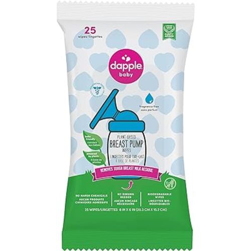 Dapple Baby Breast Pump Cleaner Wipes, Fragrance Free, 25 count
