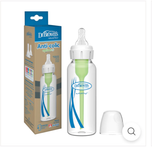 Dr. Brown’s Natural Flow® Anti-Colic Options+™ Narrow Glass Baby Bottle with Silicone Sleeve, 2-Pack 8 oz