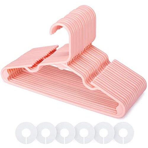 Smartor 60PACK Pink Baby Hangers for Closet Plastic Kids Hangers for Baby Coat, Baby Clothes, Baby Pants, Newborn Infant, Toddler Children Small Hangers for Baby Girl with 6 Baby Closet Dividers
