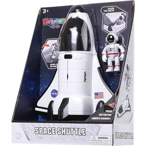 Dazmers Spaceship Shuttle Toy with Astronaut Figure - Light-Up Rocket Ship with Blast-Off Sound Effects - Space Exploration Play and Interactive Space Toys for Kids 5-8 Years Old - 10x8x4 Inches