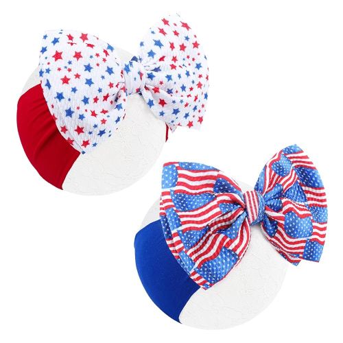 Hairband - 2Pcs 6 inches Baby Girl Bows Headbands with American Flag and Stars, One Size Fit All, Wonderful Gift for 4th of July, Baby Showers, Baby Gifts and Family Photography, Bright Color
