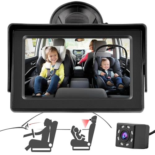 Baby Car Mirror, Ba-by C-ar Seat M-irror Camera Monitored M-irror 4.3'' HD Night Vision with Wide View Angle, Aimed at Ba-by,M-irror for Ba-by Ca-r Seat Rear Facing