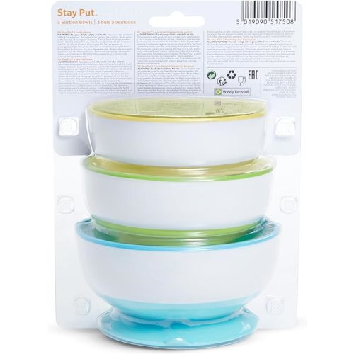 Munchkin® Stay Put™ Suction Bowls for Babies and Toddlers, 3 Pack, Blue/Green/Yellow - 3pc Bowls, Yellow
