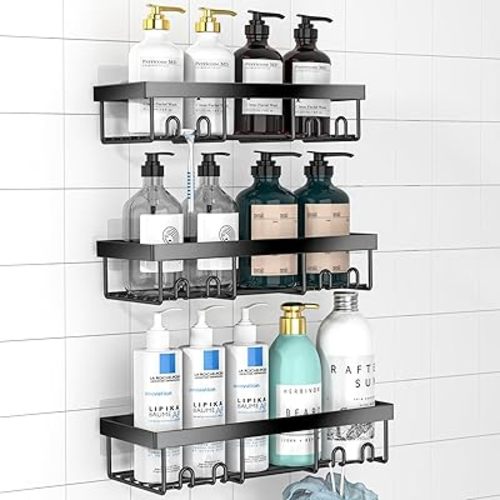 Moforoco Adhesive Shower Caddy Organizer Shelves Rack - 5 Pack Corner Bathroom Storage Organization, Home & Kitchen Decor Inside RV Accessories, Hanging First Apartment Household Camper Essentials