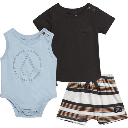 Volcom Baby Boys 3 Piece Set Onesie T-Shirt and Shorts (0-24 Months)