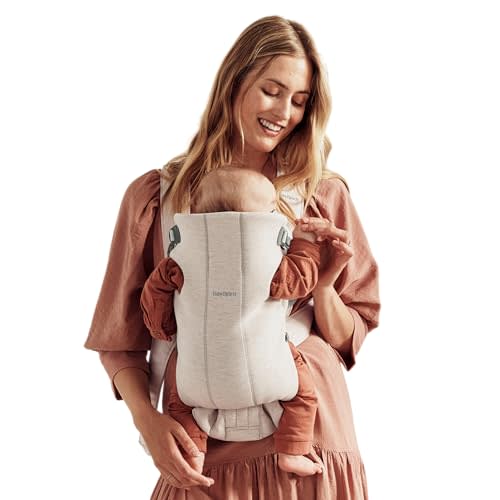 BabyBjrn Baby Carrier Mini, Light Beige, 3D Jersey | Infant Carrier (7-25 lbs), Ergonomic, Easy-to-Use