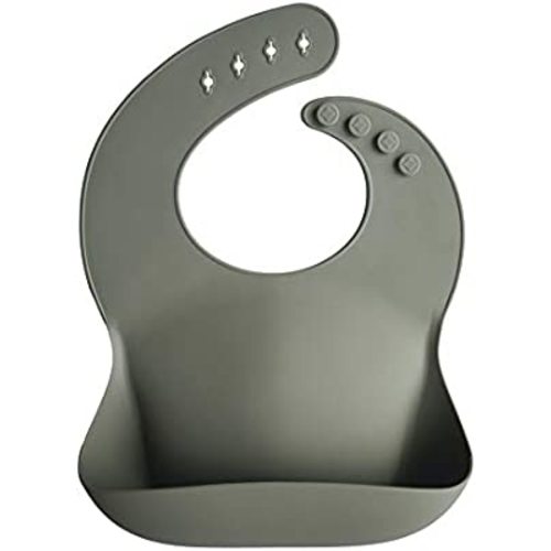mushie Silicone Baby Bib | Adjustable Fit Waterproof Bibs (Silver Sage)