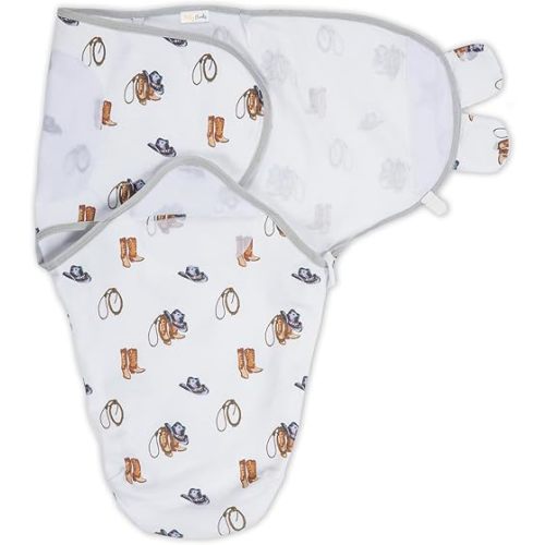 LollyBanks Baby Swaddle, 100% Organic Cotton Baby Boy Essentials Swaddle Sack 0-3 Months, Newborn Swaddle with Easy Change Zipper, Baby Swaddle Blanket Wrap, Baby Registry Must Haves (Cowboy Outfit)