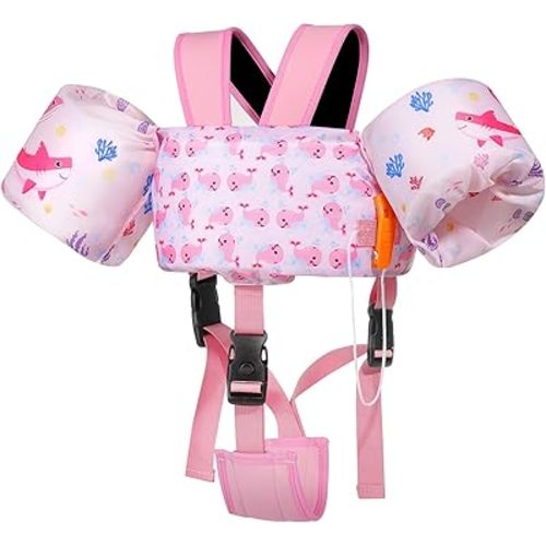 MoKo Kids Swimming Vest, Toddler Floaties, Arm Band Floaties with Adjustable Strap, Swim Jacket Water Wing Pool Float, Water Sports Learning Swim Training Equipment, Pink Whale