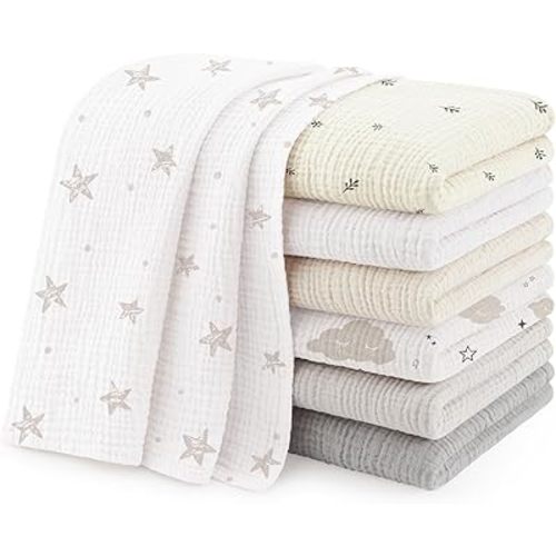 Susurration Muslin Burp Cloths 24x24 Inches Ultra Soft 100% Cotton, 4 or 7 Pack Baby Washcloths for Newborn, Absorbent Burp Rags & Swaddle Blankets