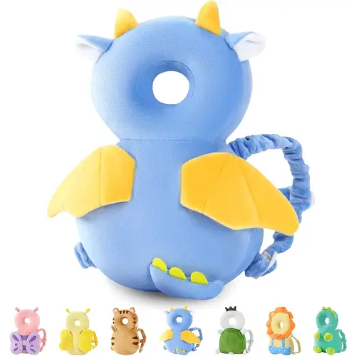 JunNeng Baby Head Protector Backpack, Toddler Walking Fall Head Protection, Blue Dinosaur