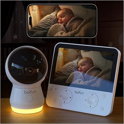 BOIFUN 5.5" AI 4MP Baby Monitor Pro Max: App (Wi-Fi) and Monitor (No Wi-Fi) Control, Upgrade AI Detection (Tummy Sleeping & Face Area), Colorful Night Light, 360° Camera, Motion & Sound Detection