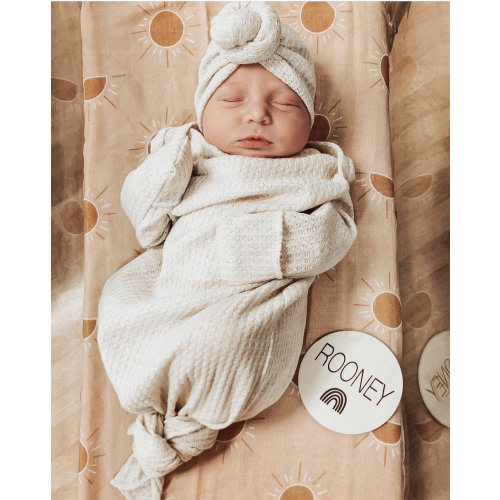 Oatmeal waffle , baby gown, newborn gown, knotted gown, knot gown, baby shower gift, baby gift, newborn set